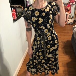 Perceptions New York blue prairie ruffle trim floral dress Size S